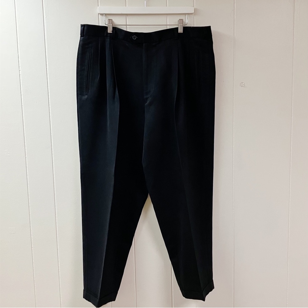 CONTE di MILANO Mens Black Pleated Pants Dress SZ 40 X 29 Cuffed Pockets Belted